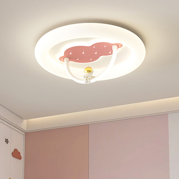 Modern Art Deco Hardware Aluminum Acrylic Kid Astronaut Round LED Flush Mount Ceiling Light For Living Room