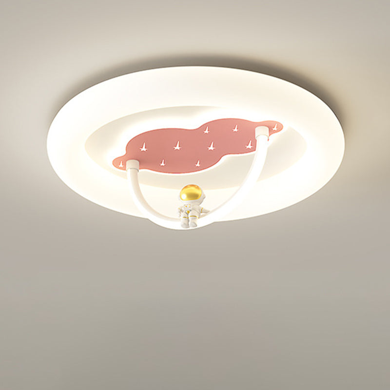 Modern Art Deco Hardware Aluminum Acrylic Kid Astronaut Round LED Flush Mount Ceiling Light For Living Room