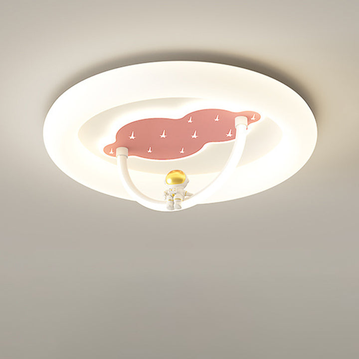 Modern Art Deco Hardware Aluminum Acrylic Kid Astronaut Round LED Flush Mount Ceiling Light For Living Room