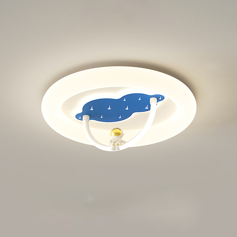 Modern Art Deco Hardware Aluminum Acrylic Kid Astronaut Round LED Flush Mount Ceiling Light For Living Room