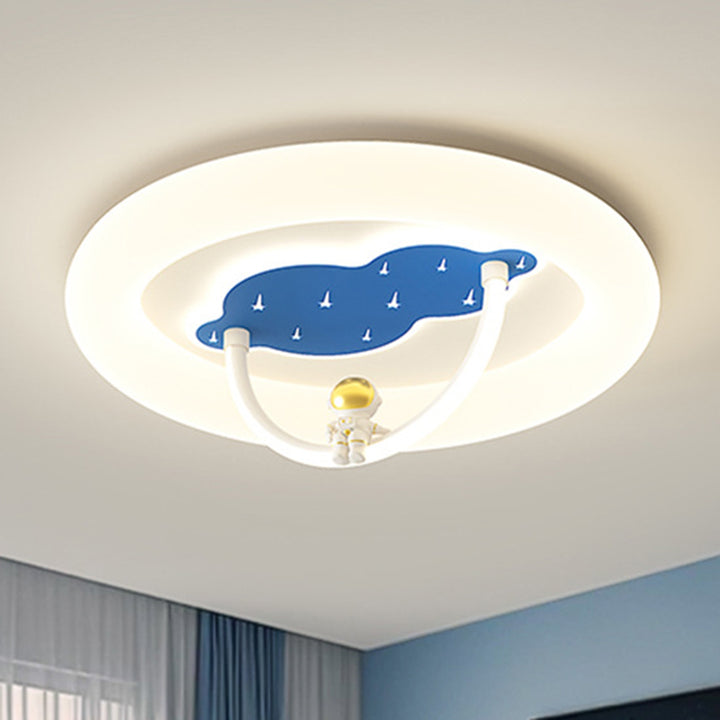 Modern Art Deco Hardware Aluminum Acrylic Kid Astronaut Round LED Flush Mount Ceiling Light For Living Room