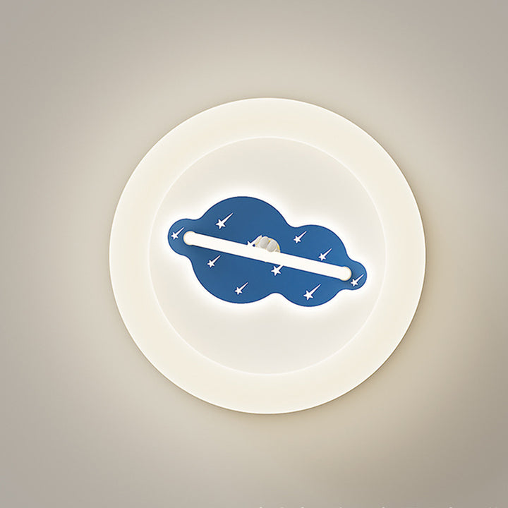Modern Art Deco Hardware Aluminum Acrylic Kid Astronaut Round LED Flush Mount Ceiling Light For Living Room