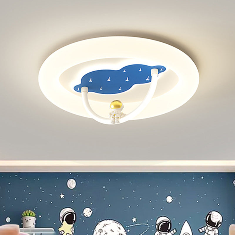 Modern Art Deco Hardware Aluminum Acrylic Kid Astronaut Round LED Flush Mount Ceiling Light For Living Room