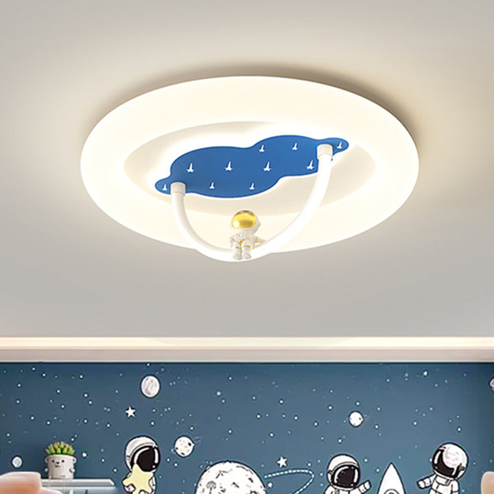 Modern Art Deco Hardware Aluminum Acrylic Kid Astronaut Round LED Flush Mount Ceiling Light For Living Room