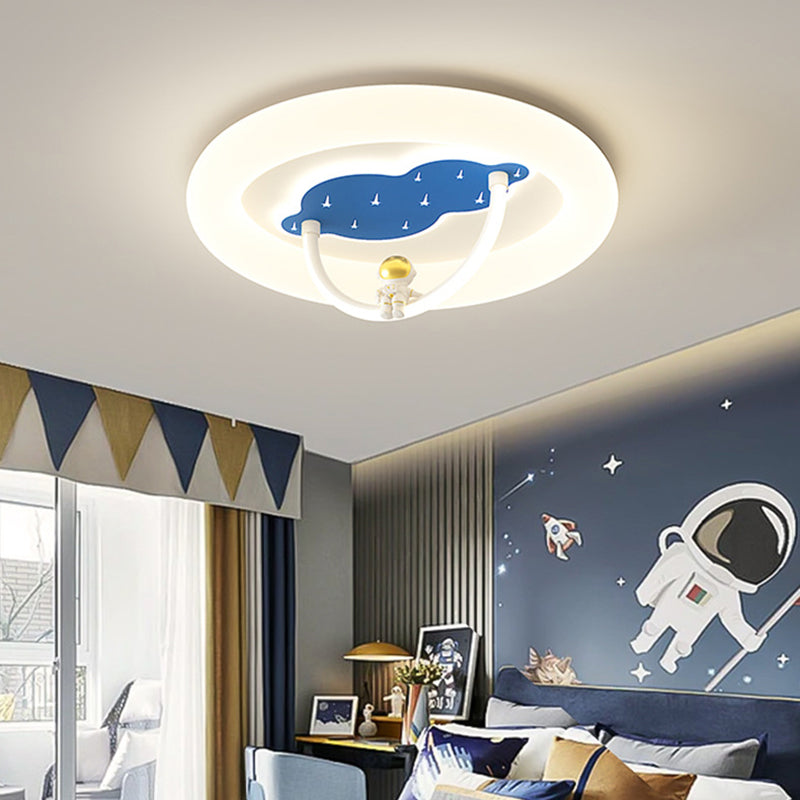 Modern Art Deco Hardware Aluminum Acrylic Kid Astronaut Round LED Flush Mount Ceiling Light For Living Room