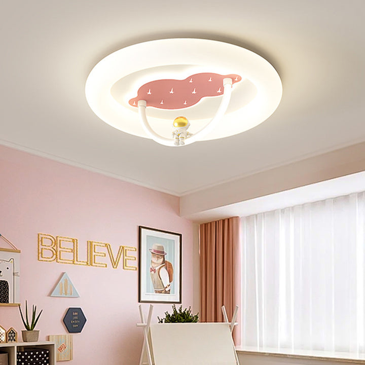 Modern Art Deco Hardware Aluminum Acrylic Kid Astronaut Round LED Flush Mount Ceiling Light For Living Room