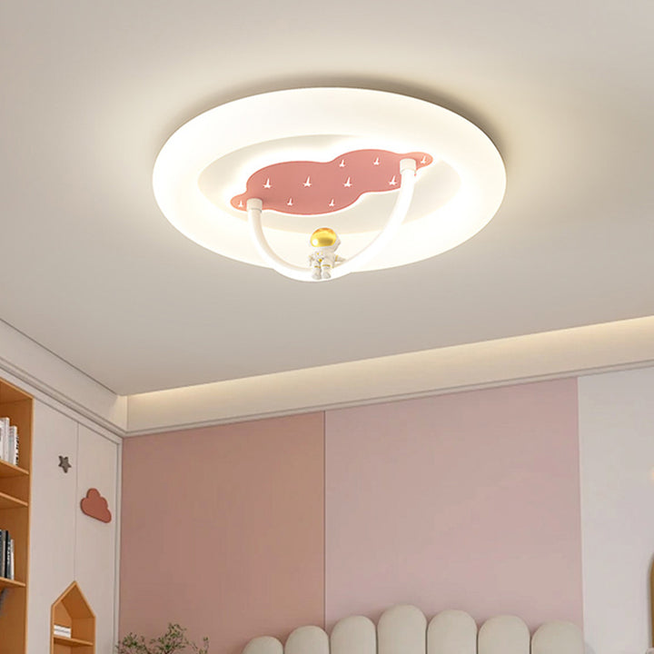 Modern Art Deco Hardware Aluminum Acrylic Kid Astronaut Round LED Flush Mount Ceiling Light For Living Room