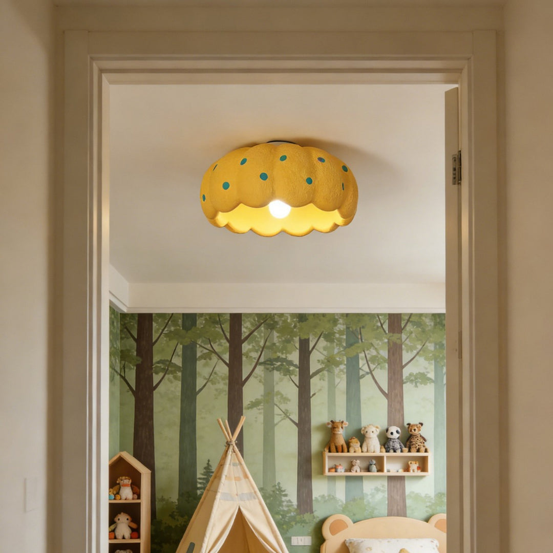 Contemporary Creative High-Density Polystyrene Kid Pumpkin Round 1-Light Flush Mount Ceiling Light For Bedroom