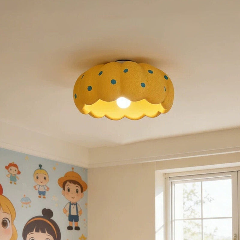 Contemporary Creative High-Density Polystyrene Kid Pumpkin Round 1-Light Flush Mount Ceiling Light For Bedroom