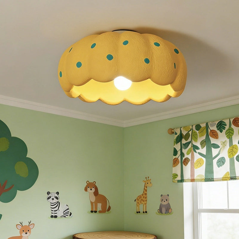 Contemporary Creative High-Density Polystyrene Kid Pumpkin Round 1-Light Flush Mount Ceiling Light For Bedroom