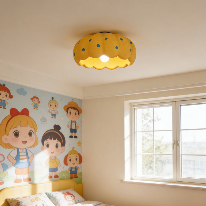 Contemporary Creative High-Density Polystyrene Kid Pumpkin Round 1-Light Flush Mount Ceiling Light For Bedroom