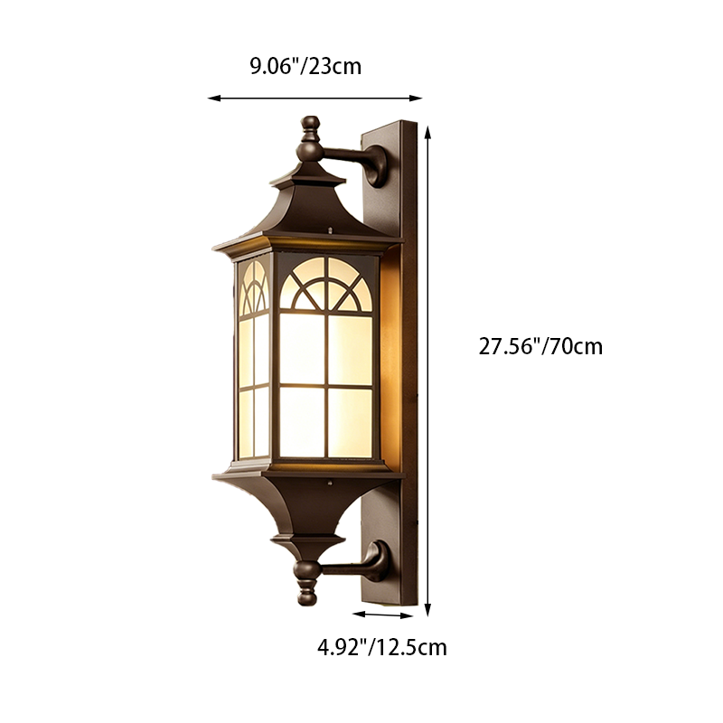 Traditionelle quadratische/rechteckige 1-flammige Außenwandleuchte aus Aluminium und Glas im chinesischen Stil für den Garten 