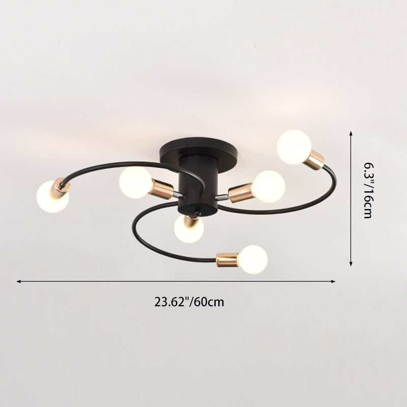 Plafonnier semi-encastré à 6 lumières en spirale en fer nordique contemporain pour salon 