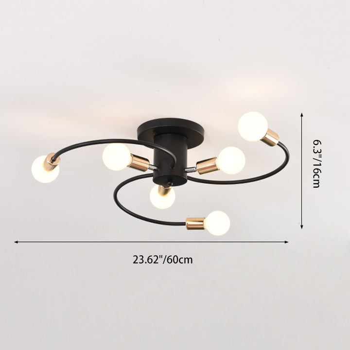 Plafonnier semi-encastré à 6 lumières en spirale en fer nordique contemporain pour salon 