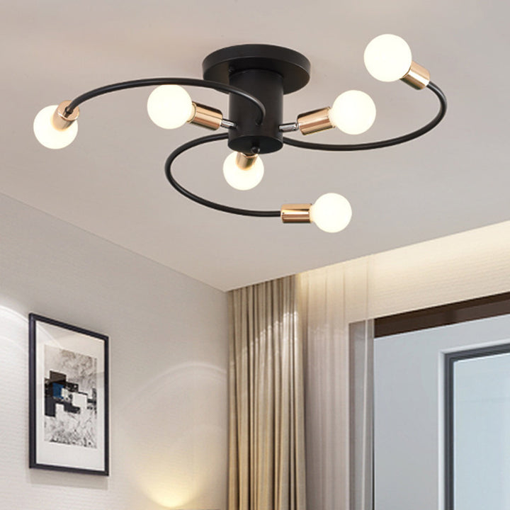 Plafonnier semi-encastré à 6 lumières en spirale en fer nordique contemporain pour salon 