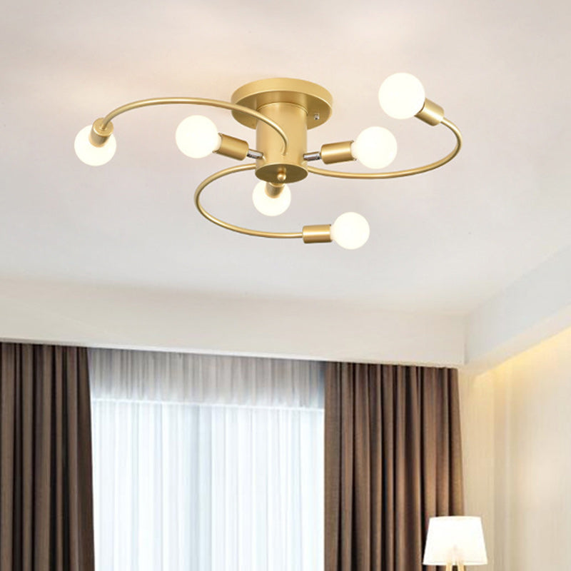 Plafonnier semi-encastré à 6 lumières en spirale en fer nordique contemporain pour salon 