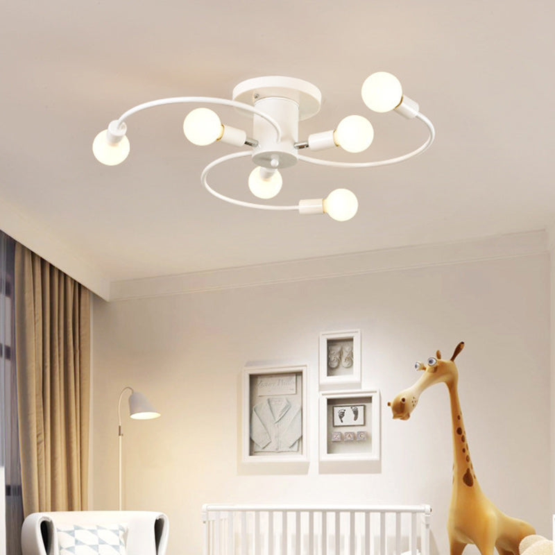 Plafonnier semi-encastré à 6 lumières en spirale en fer nordique contemporain pour salon 