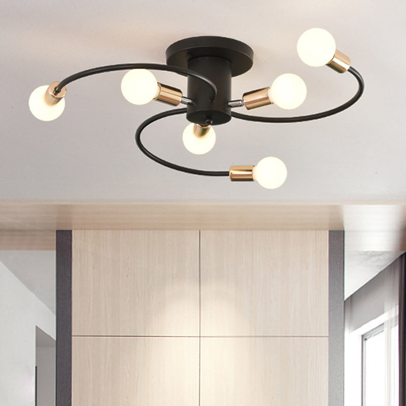 Plafonnier semi-encastré à 6 lumières en spirale en fer nordique contemporain pour salon 