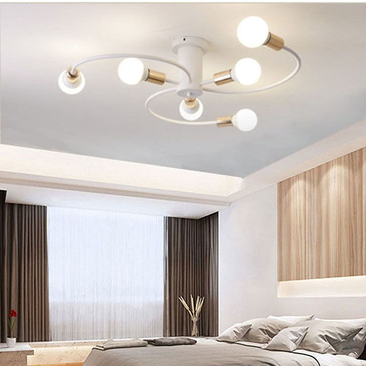 Plafonnier semi-encastré à 6 lumières en spirale en fer nordique contemporain pour salon 