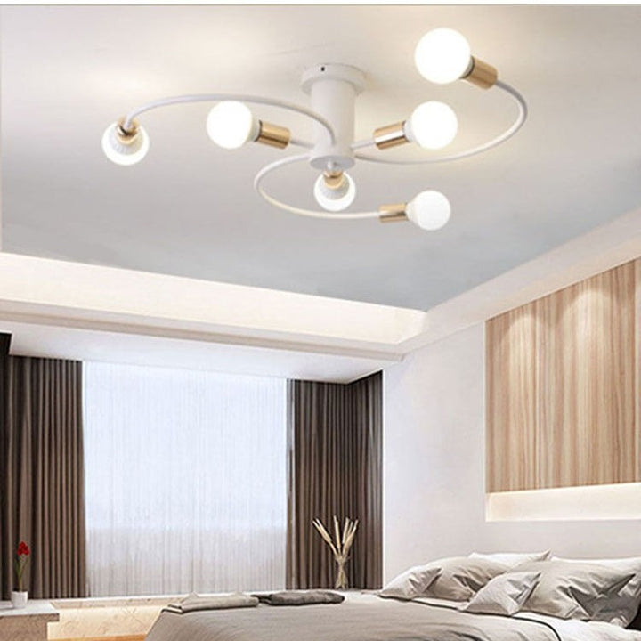 Plafonnier semi-encastré à 6 lumières en spirale en fer nordique contemporain pour salon 