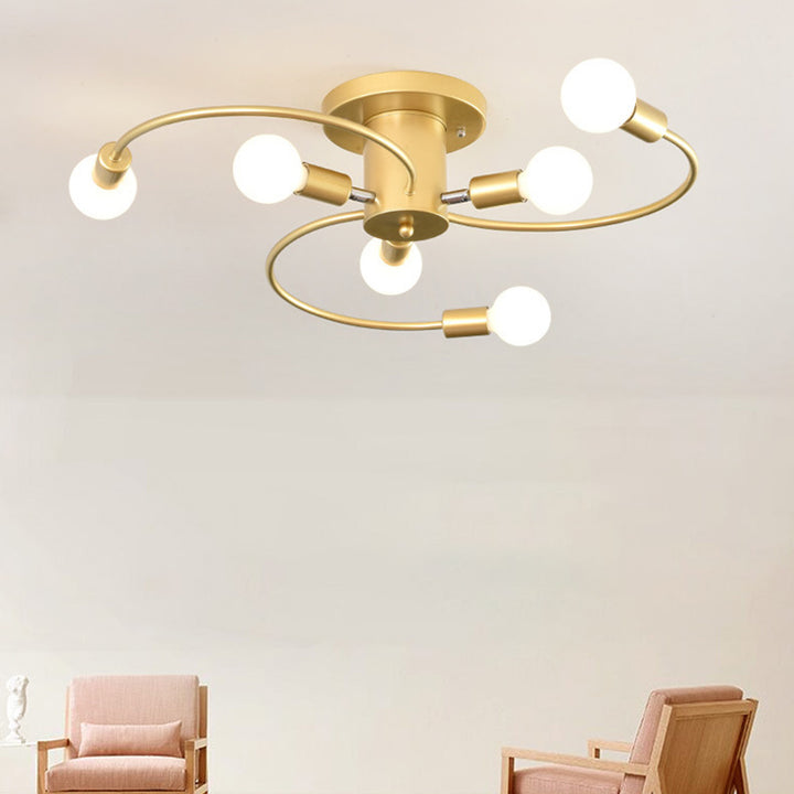 Plafonnier semi-encastré à 6 lumières en spirale en fer nordique contemporain pour salon 