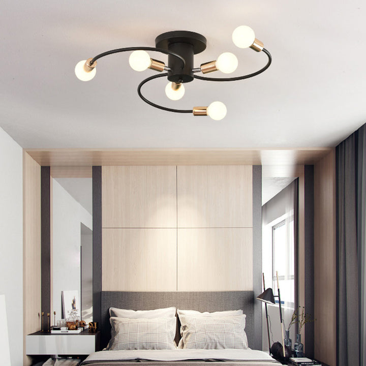 Plafonnier semi-encastré à 6 lumières en spirale en fer nordique contemporain pour salon 