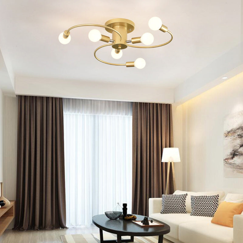 Plafonnier semi-encastré à 6 lumières en spirale en fer nordique contemporain pour salon 
