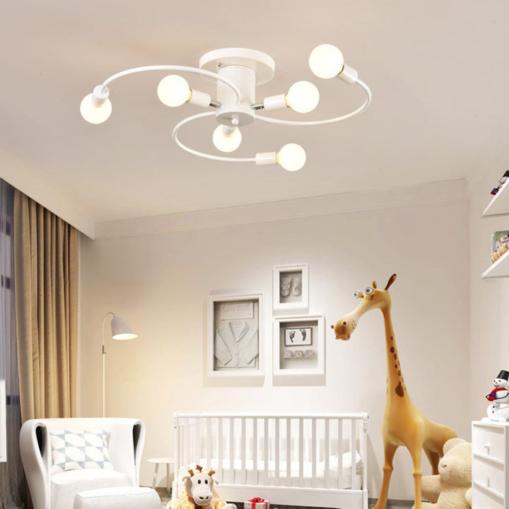 Plafonnier semi-encastré à 6 lumières en spirale en fer nordique contemporain pour salon 