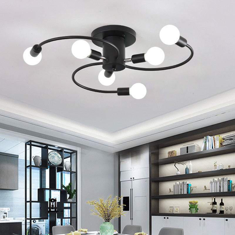Plafonnier semi-encastré à 6 lumières en spirale en fer nordique contemporain pour salon 
