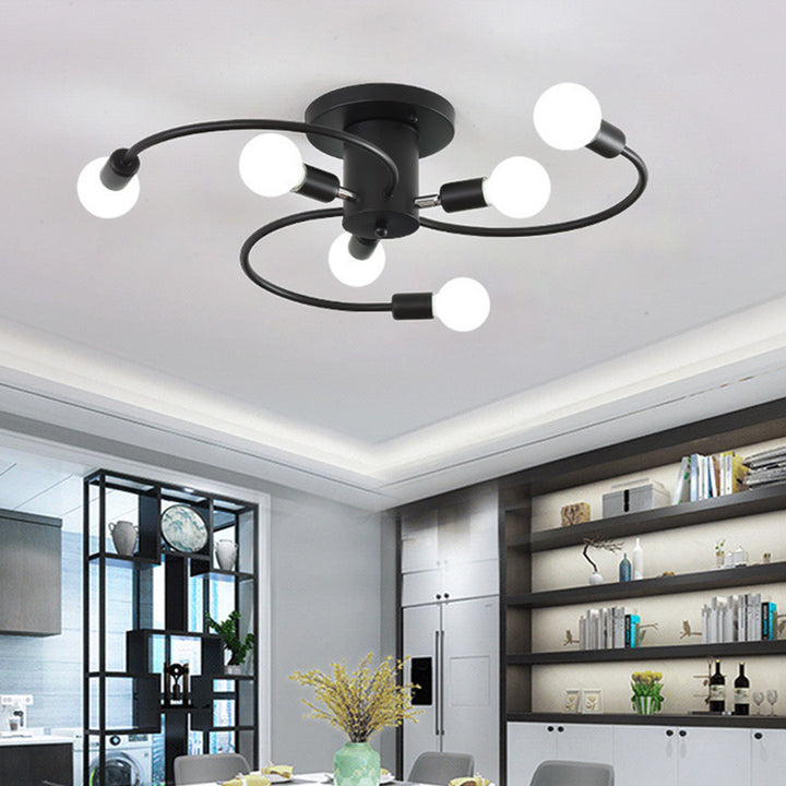 Plafonnier semi-encastré à 6 lumières en spirale en fer nordique contemporain pour salon 