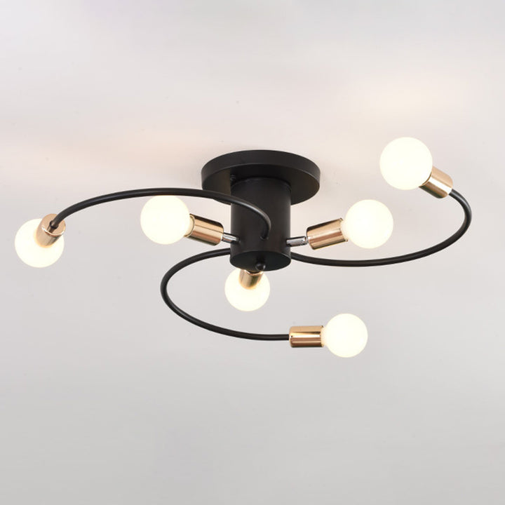 Plafonnier semi-encastré à 6 lumières en spirale en fer nordique contemporain pour salon 