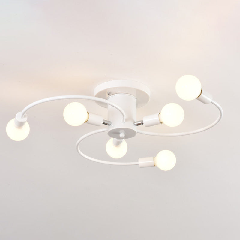 Plafonnier semi-encastré à 6 lumières en spirale en fer nordique contemporain pour salon 