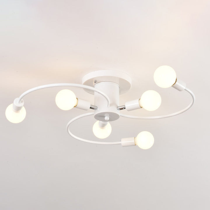 Plafonnier semi-encastré à 6 lumières en spirale en fer nordique contemporain pour salon 