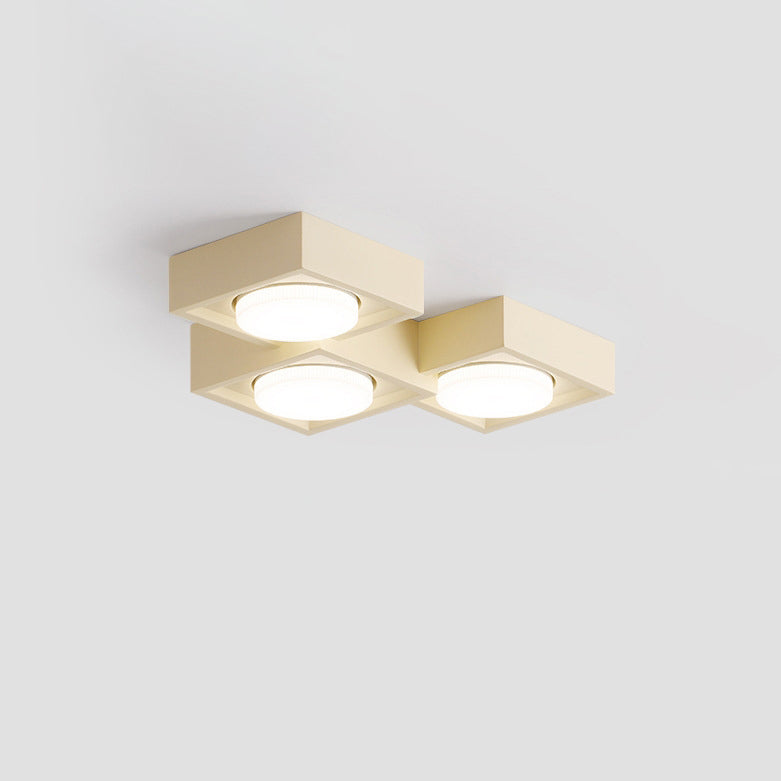 Plafonnier encastré à éclairage descendant de style bloc carré en fer et résine vintage traditionnel 2/3 lumières pour salon et chambre 