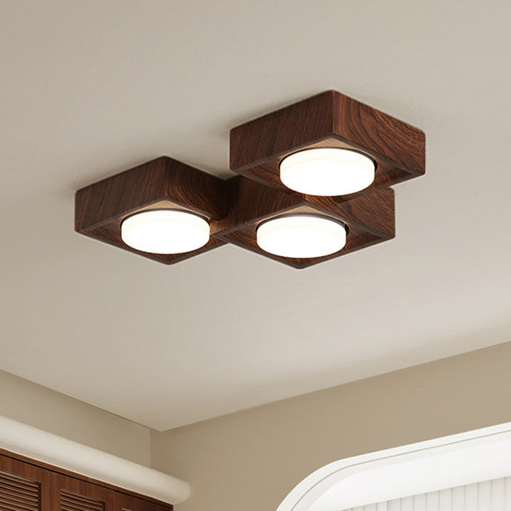 Plafonnier encastré à éclairage descendant de style bloc carré en fer et résine vintage traditionnel 2/3 lumières pour salon et chambre 
