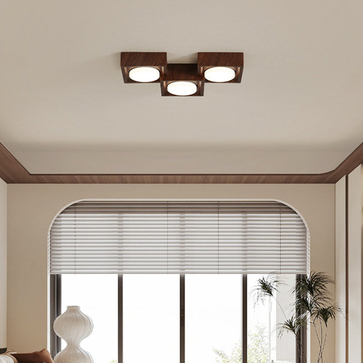 Plafonnier encastré à éclairage descendant de style bloc carré en fer et résine vintage traditionnel 2/3 lumières pour salon et chambre 