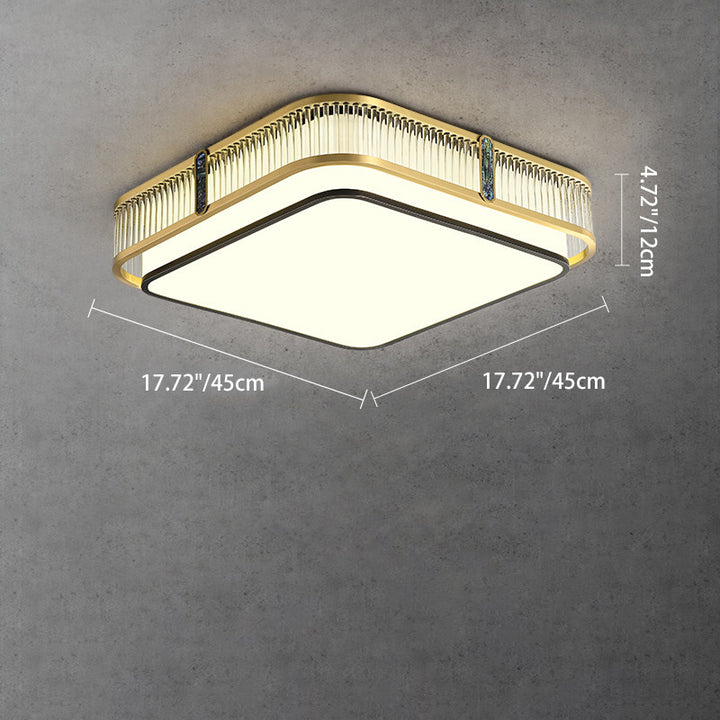 Traditionelle chinesische Deckenleuchte aus Vollmessing und Glas, rund, quadratisch, rechteckig, gestreiftes Glas, LED-Deckenleuchte für Schlafzimmer und Wohnzimmer 