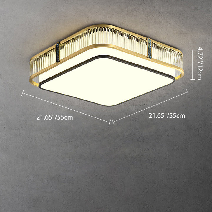Traditionelle chinesische Deckenleuchte aus Vollmessing und Glas, rund, quadratisch, rechteckig, gestreiftes Glas, LED-Deckenleuchte für Schlafzimmer und Wohnzimmer 