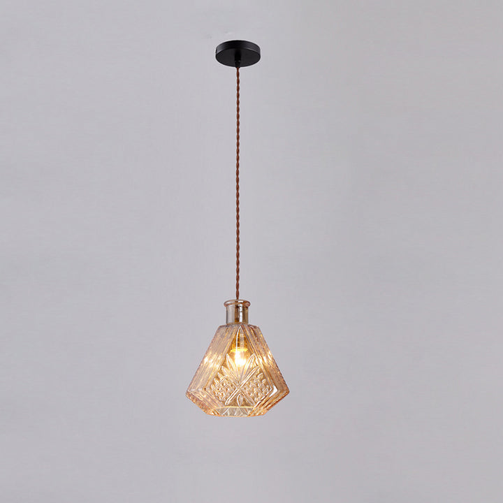 Suspension contemporaine en fer et verre avec design gravé 1-lumière pour salle à manger 