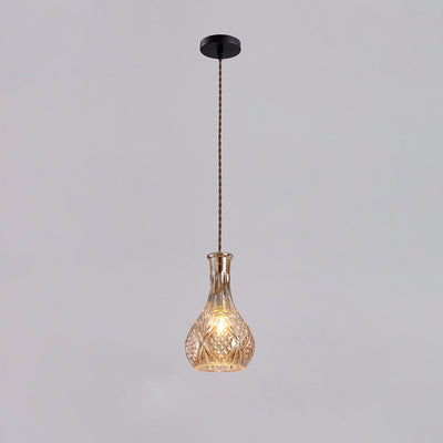 Contemporary Retro Iron & Glass Vase With Etched Design 1-Light Pendant Light For Dining Room