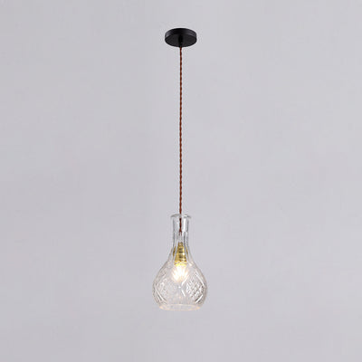 Contemporary Retro Iron & Glass Vase With Etched Design 1-Light Pendant Light For Dining Room