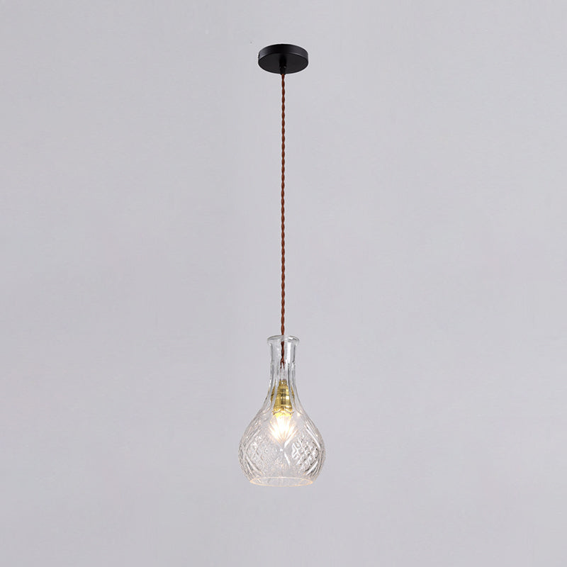 Contemporary Retro Iron & Glass Vase With Etched Design 1-Light Pendant Light For Dining Room