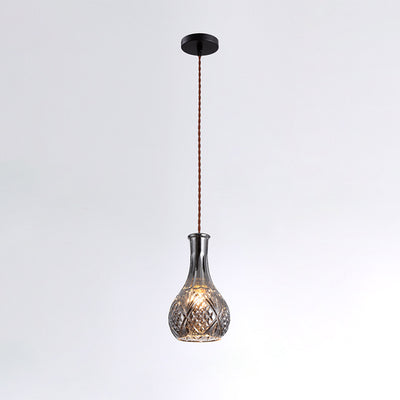 Contemporary Retro Iron & Glass Vase With Etched Design 1-Light Pendant Light For Dining Room