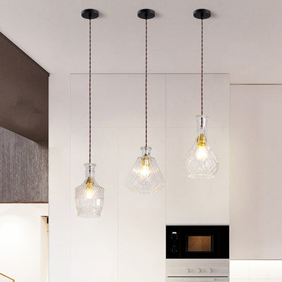 Contemporary Retro Iron & Glass Vase With Etched Design 1-Light Pendant Light For Dining Room