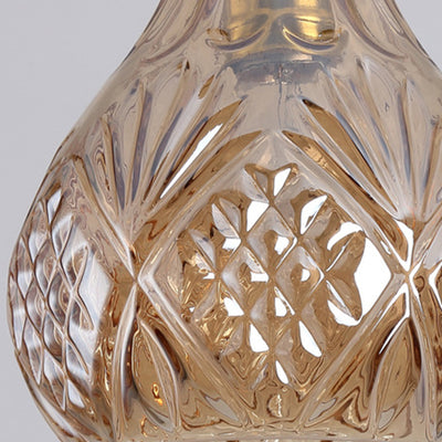 Contemporary Retro Iron & Glass Vase With Etched Design 1-Light Pendant Light For Dining Room