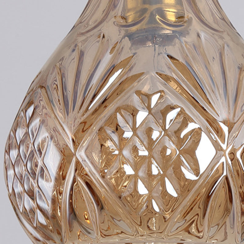 Contemporary Retro Iron & Glass Vase With Etched Design 1-Light Pendant Light For Dining Room