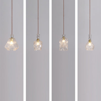 Contemporary Retro Iron & Glass Vase With Etched Design 1-Light Pendant Light For Dining Room