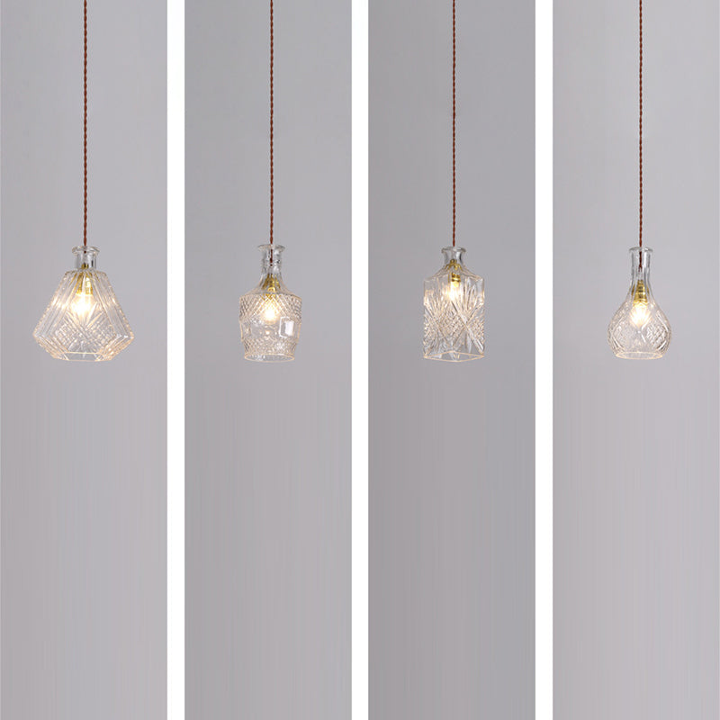 Contemporary Retro Iron & Glass Vase With Etched Design 1-Light Pendant Light For Dining Room