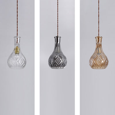 Contemporary Retro Iron & Glass Vase With Etched Design 1-Light Pendant Light For Dining Room