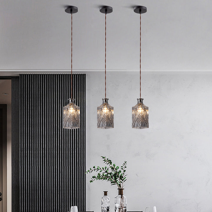 Suspension contemporaine en fer et verre avec design gravé 1-lumière pour salle à manger 